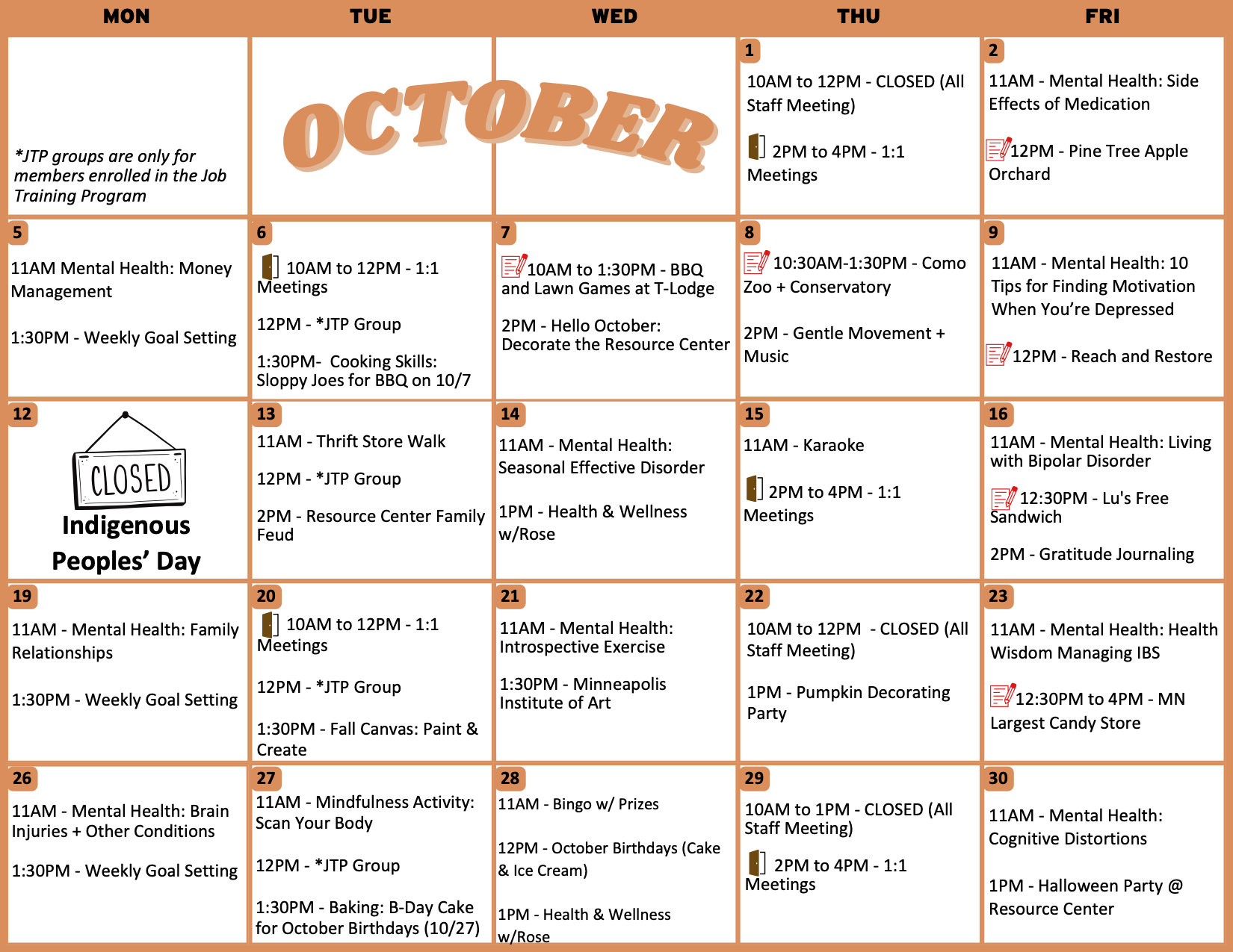 October 2026 Resource Center Calendar